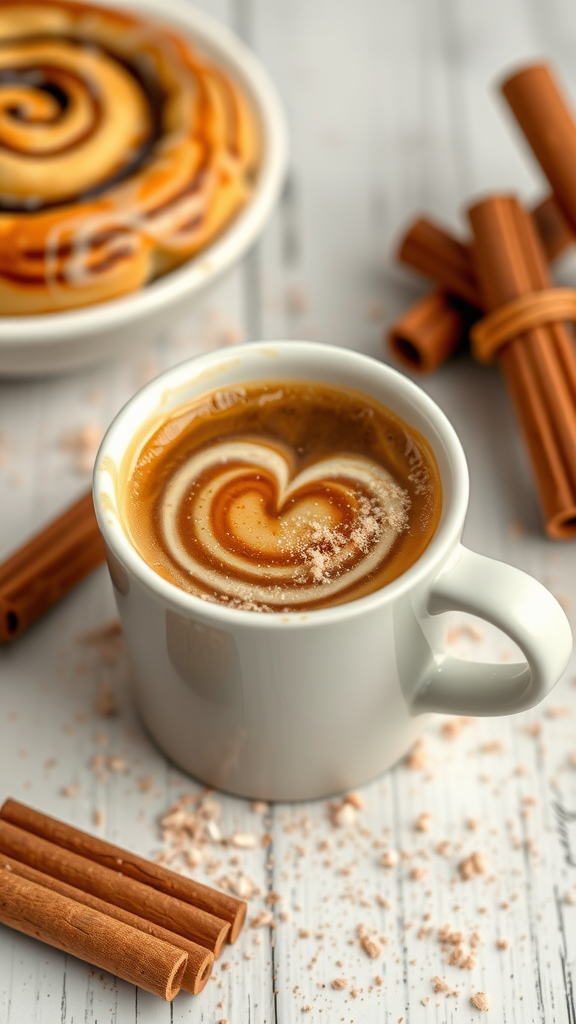 A cozy cup of Cinnamon Roll Coffee garnished with cinnamon sugar