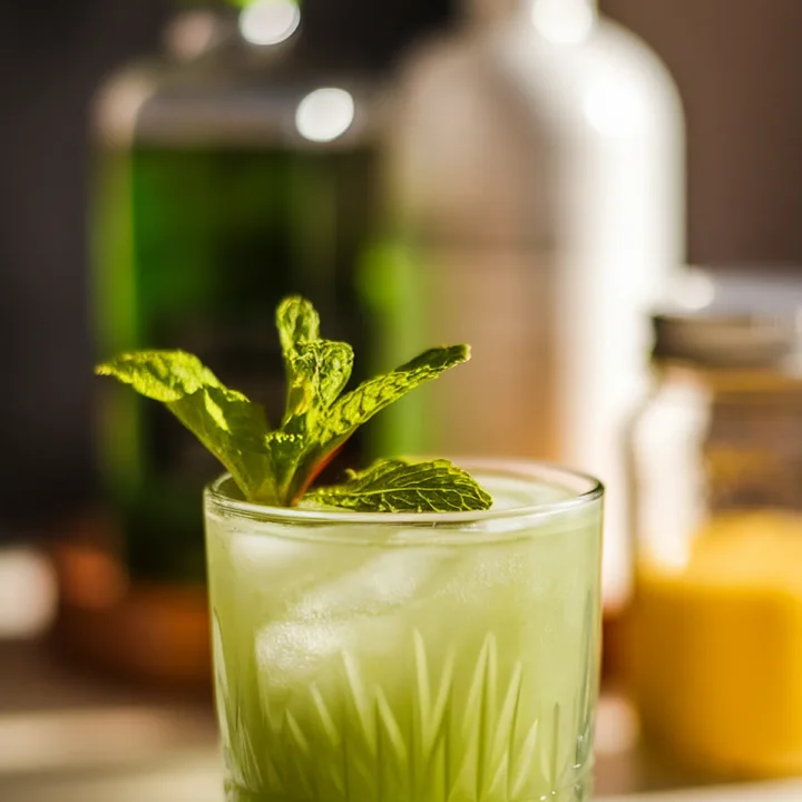 Refreshing green cocktail with mint leaves in a glass, ideal for summer and cocktail enthusiasts.