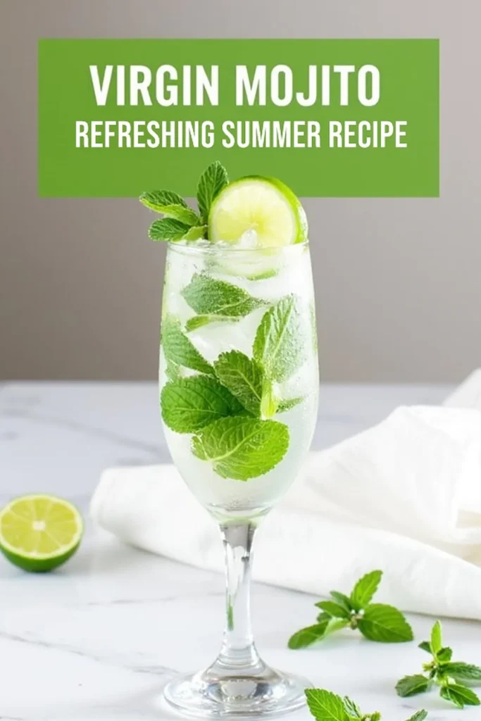 Refreshing virgin mojito with lime and mint leaves, perfect for a summer recipe. Enjoy a cool, non-alcoholic drink.