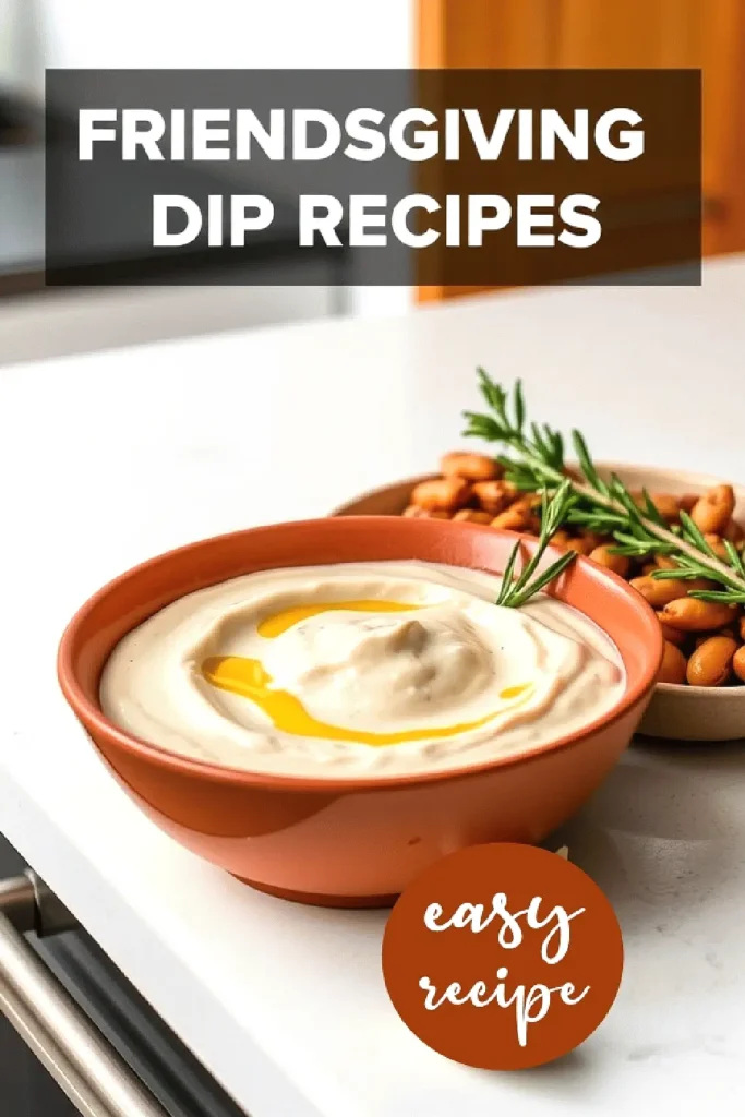 Creamy Friendsgiving dip with roasted almonds and rosemary, perfect easy recipe for holiday gatherings.